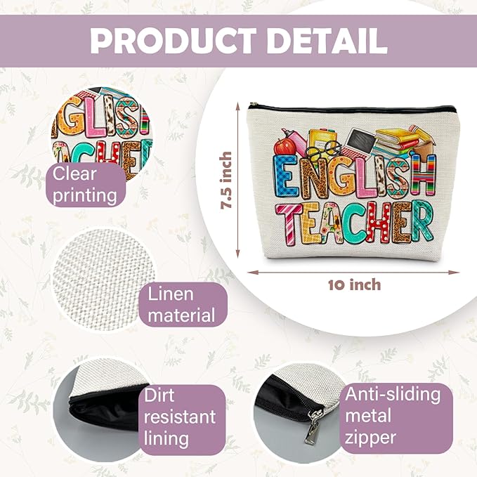 English Teacher Makeup Bag, English Teacher Gifts for Women, Teacher Appreciation Gifts, Gifts for English Teachers Cosmetic Bag Makeup Pouch