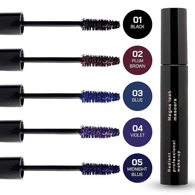 Radiant Professional Lengthening Mascara with silicone brush – Smudge-Proof Curl Mascara Volume & Length for Sensitive Eyes, Cruelty Free, Ideal for Mature & Young Women, 0.43 oz (05 Midnight Blue)