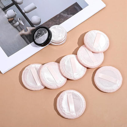 Xindojuz 12 PCS Makeup Powder Puff, 2.36 Inch Washable Cotton Soft Makeup Remover Pads for Face, Mini Round Cushion Foundation Puffs with Ribbon for Loose Setting Pressed Powder (Beige)
