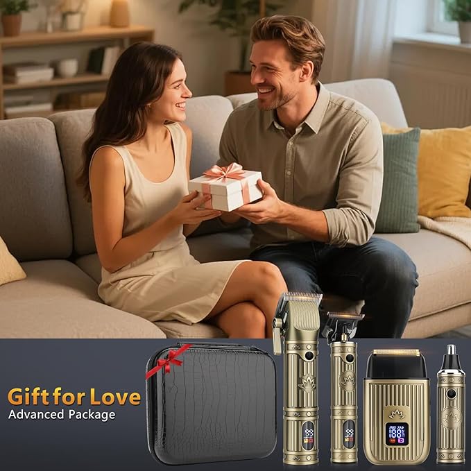 Hair Clippers for Men Professional, T-Blade Barber Clippers and Trimmer Set, 4 in 1 Mens Cordless Hair Clipper for Barber Kit, Foil Thaver and Nose Trimmer for Men with LED Display