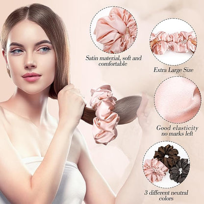 3Pcs Large Satin Hair Scrunchies, Sleepy Hair Tie for Women Girls Large Pillow Satin Scrunchies for Thick Curl Stocking Stuffers Gifts for Women Girls
