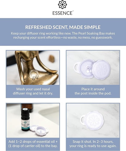 Essence Pearl Travel Case - Wearable Aromatherapy Kit with Nasal Diffuser Rings, Soaking Bay, and 5mL Essential Oil – Portable Wellness Gift Set for On?The?Go Self Care