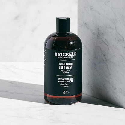 Brickell Men's Invigorating Body Wash for Men, Natural and Organic Deep Cleaning Shower Gel with Aloe, Glycerin, and Jojoba, Sulfate Free, Scented (Tropical Teakwood, 16 oz)