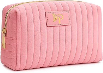 Monogrammed Make Up Bags for Women,Personalized Cosmetic Bags Women,Small Quilted Makeup Pouch,Cute Makeup Bag Travel,Birthday Gifts for Teen Girl (Pink P)