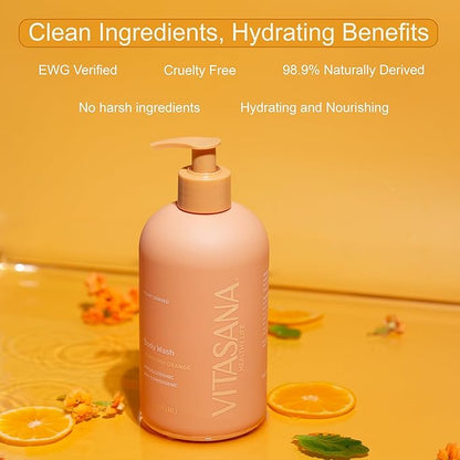 Natural Body Wash for Sensitive Skin, 16 oz – Mandarin Orange Scent, 98.9% Plant‑Derived, EWG Verified, Hypoallergenic, Paraben‑Free, Sulfate‑Free, Cruelty‑Free