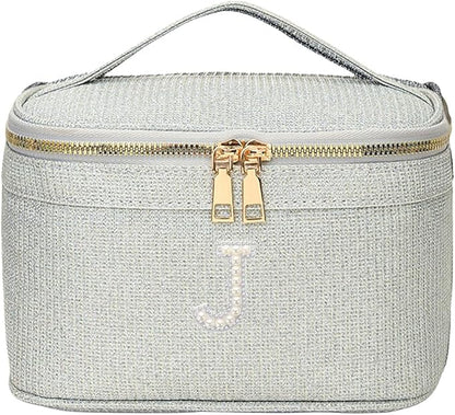 EURYNOME Makeup Bag with Custom Letter J, Water-Resistant Travel Organizer Pouch, (8.3x5.1x5.1 Inch) Cosmetic Case for Women