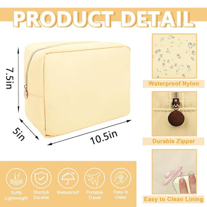 Large Makeup Bag Pouch,Nylon Women Travel Toiletry Storage Bag Preppy Cosmetic Bag for Girls,Big Makeup Organizer Bag Cute Zipper Pouch Skincare Bag for Sport Work Gift(Large-Sand)