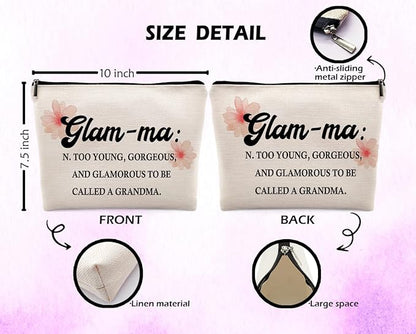 Glamma Definition Makeup Cosmetic Bag, Inspirational Grandma Makeup Travel Bag, Grandma Appreciation Cosmetic Bag Gifts For Grandma Grandmother Birthday Mother's Day from Granddaughter Grandson