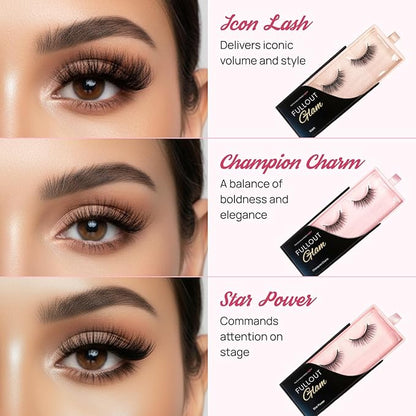 Full Out Glam Magnetic Eyelashes and Eyeliner Kit - Contains 3 Styles of Reusable Magnetic Lashes, LashMate Applicator, BackSpot Liner - Easy to Wear, No Glue Needed, Performance Gift Set