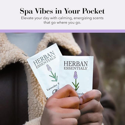 Herban Essentials - Lavender Wipes & Towelettes - Essential Oil Wipes for Make Up, Hands, Face & Body - Travel Size Essentials and Toiletries - Natural, Individually Wrapped and Disposable - 7 Count