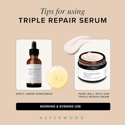 Asterwood Triple Repair Matrixyl 3000 + Argireline + Hyaluronic Acid + Vitamin C Serum for Face - Anti-Aging, Collagen Boosting, Hydrating - Fragrance-Free - 1 Fl Oz