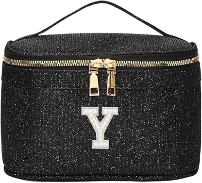 EURYNOME Makeup Bag with Custom Letter Y, Water-Resistant Travel Organizer Pouch, (8.3x5.1x5.1 Inch) Cosmetic Case for Women