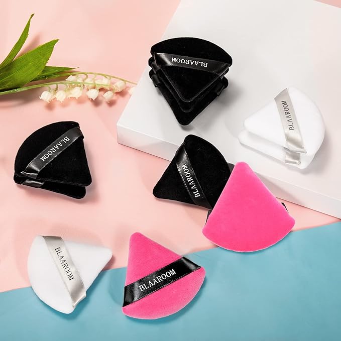 BLAAROOM 12 Pieces Powder Puff Face Makeup Puff, Velour Triangle Powder Puffs for Loose Powder Soft Cosmetic Foundation Sponges Wedge Shape Beauty Makeup Tools - Black