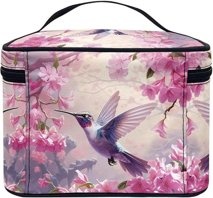JoyLamoria Cosmetic Bag Toiletry Bag Zipper Closure Makeup Bag Travel Case, Cherry Blossoms Bird