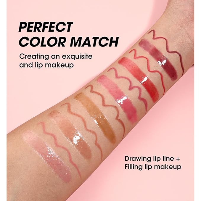 Pink Lip Liner Waterproof Lip Liner and Gloss Set High Pigment Long Lasting Plum Smudge proof Lip Gloss and Lip Liner Set (01# Light Pink)