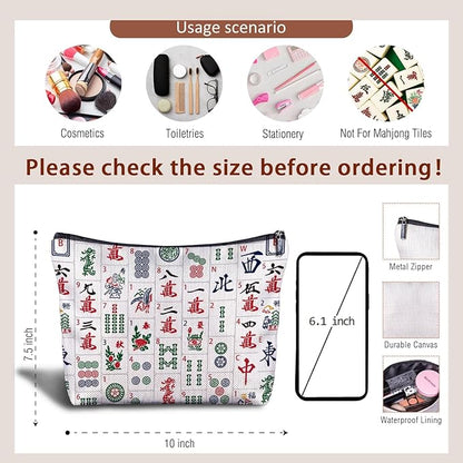 Chinoiserie Chinese Mahjong Tiles Makeup Bag, Mahjong Gifts Cosmetic Bags for Women, Gifts for Mah Jong Players Lovers Makeup Zipper Pouch