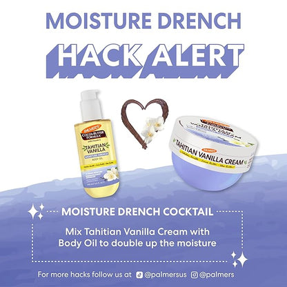 Palmer's Cocoa Butter Formula Body Cream, Moisture Drenching Tahitian Vanilla, 8.8 Oz, 72Hr Hydration with Shea Butter & Vitamin E for Softer Skin, Protects & Soothes Dryness, Dermatologist Approved