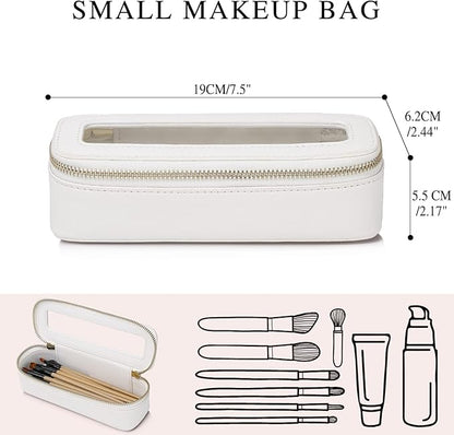 Pinkmik Makeup Brush Bag Slim Clear Makeup Bag Transparent Travel Cosmetic Case & Toiletry Bag with Zipper Small Beatuy Makeup Bag Purse Organizer for Women (White, SLIM)