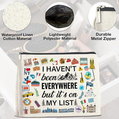 Travel Gifts Makeup Bag, Travelers Gifts for Women, Gifts for Women Who Like to Travel, Adventure I Haven't Been Everywhere But It's on My List Zipper Makeup Pouch