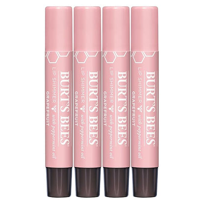 Burt's Bees Shimmer Lip Tint Set, Tinted Lip Balm Stick, Moisturizing for All Day Hydration with Natural Origin Glowy Pigmented Finish & Buildable Color, Grapefruit (4-Pack)