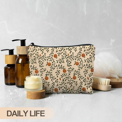 Vintage Citrus Orange Makeup Bag, Boho Botanical Cosmetic Bags for Women, Fruit Makeup Bag, Fruit Lover Gifts, Orange Gifts for Women Cosmetic Bag Toiletry Bag
