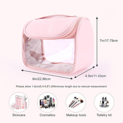 YFG Travel Toiletry Bag, Transparent Cosmetic Organizer with Hook, Portable, Organizer, for Travel-Sized Shampoo, makeup Accessories, Brushes Set, Conditioner, Medium Size