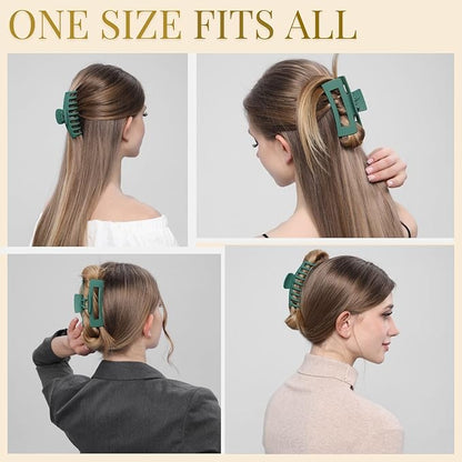 Green Hair Clips for Women - 8 Pack 4.3 Inch Large Matte Banana Claw Clips for Women Thin Thick Curly Hair, Big Strong Hold jaw