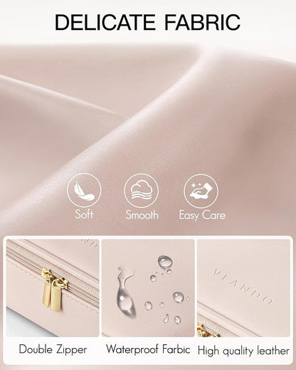 Vlando Makeup Travel Bag,Small Makeup Pouch for Small Items Travel Essentials Mini Toiletries-Apricot White