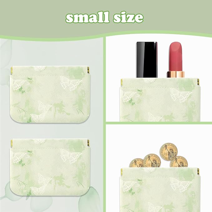 4Pcs Small Makeup Bag for Purse, Mini Portable Cosmetic Bags for Women, Coin Purse Lipstick Cosmetic Accessories Leather Organizer, Small Travel Kit Storage Pouch Squeeze Closure(Butterfly)
