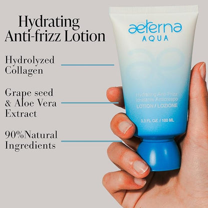 Aeterna Aqua Hydrating Anti-Frizz Hair Lotion | Frizz Ease, Deep Moisture & Color Protection - Vitamin E, Grape Seed & Collagen Infused, for All Hair Types - 100 ml