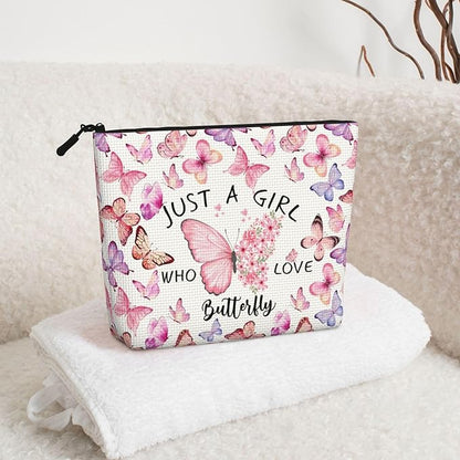 MOLAIGIN Just A Girl Who Love Butterfly Cute Butterflies Cosmetic Bag For Women, Travel Makeup Bag, Toiletry Zipper Bag, Large Capacity Aesthetic Cases