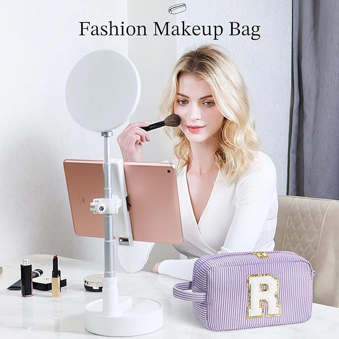 YOOLIFE Initial Makeup Bag - Personalized Monogram Cute Makeup Bag Cosmetic Travel Toiletry Pouch Make Up Case for Women Mom Best Friend Friendship Sister Teacher, Birthday Gifts for Women Her H