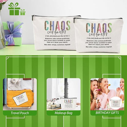 2pcs Chaos Coordinator Makeup Bag Chaos Coordinator Gifts for Women Cosmetic Bag, Thank You Gifts for Women Her Moms Manager Colleagues Retirement Boss Gift, Makeup Pouch Zipper Bags