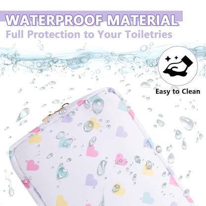 Small Makeup Bag Pouch for Purse，Nylon Travel Toiletry Storage Bag Cute Makeup Organizer Bag for Women Girls，Preppy Waterproof Cosmetic Bag Pouch Skincare Bag Purse with Zipper (Small-White Heart)
