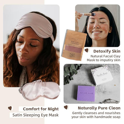 Natural Amor Spa Gift Set for Women 6 PCS– Relaxation Kit with Handmade Soap, Bath Bombs, Candle, Christmas Gift Box for Her, Self Care Birthday Gifts