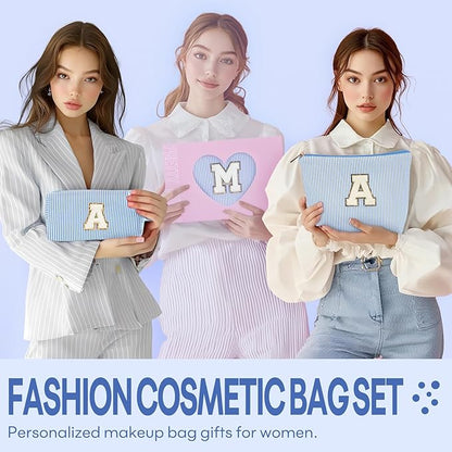 mibasies 2 PCS Initial Makeup Bags: Mothers Day Gifts for Women - Best Friend Birthday Gifts Graduation Gifts Wedding Bridesmaid Girlfriend Wife Daughter Sister Girl Gifts - Blue M