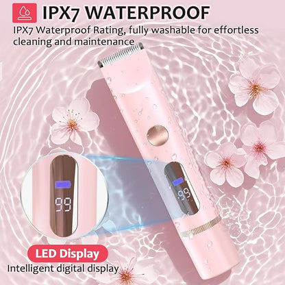 Bikini Trimmer for Women,IPX7 Waterproof Rating for Wet and Dry Use,Rechargeable,Electric Razors for Women,2 in 1 Dual Blade,for Use on The Face, Underarms, Bikini Area and Legs. (Pink)