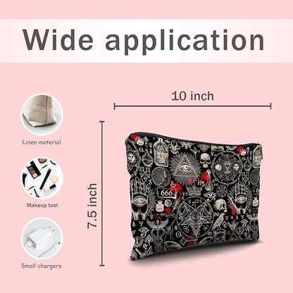 Nogrit Gothic Black Makeup Bag - Retro Black Small Cosmetic Makeup Bag for Purse, Gothic Gifts for Women