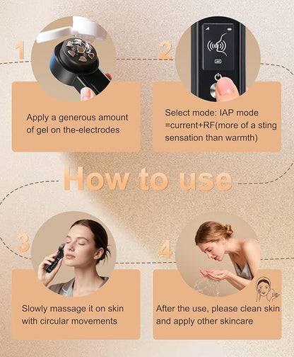 Radio Frequency Skin Tightening Device | 6 in 1 Home RF Face Beauty Device | Professional Facial Skin Tightening | Lifting | Wrinkle Reducing | Anti Aging | Depuff | Increase Absorption(with Gel)
