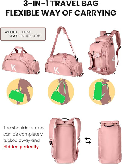 Gift for 3 4 5 6 7 8 9 10 11 12 13 Year Old Girls, Initial Gym Bags with Shoe Compartment, Dance Bag for Girls, Monogram Kid Overnight Bags, Travel Duffle Tote Gifts for Teenager (Letter S)