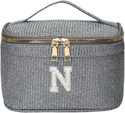 EURYNOME Makeup Bag with Custom Letter N, Water-Resistant Travel Organizer Pouch, (8.3x5.1x5.1 Inch) Cosmetic Case for Women