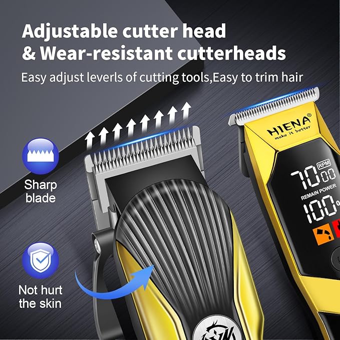 HIENA PRO Hair Clipper Set for Men, Professional Cordless Clipper Kit & Trimmer Set, Ear and Nose Hair Clipper with LED Display, USB Rechargeable Hair Cutting Grooming Kit, Gifts for Men