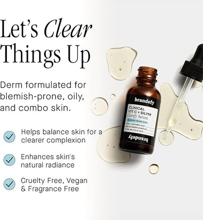 Brandefy Vitamin C + Silym Clarify Serum - Face Salicylic Acid Serum for Blemish-Prone Skin, Promotes Clear Complexion, Anti-Aging, Brightening, Made in The USA (1 oz)