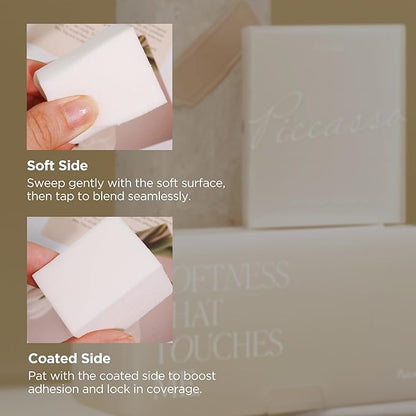 Piccasso Makeup Sponges for Foundation 20P – Latex Square Sponges for Face Makeup, Long-Lasting Sponges with Coating Surface, Ideal for High-Adherence & Hygienic Daily Use