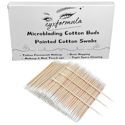 Pointed Cotton Swabs - 4 Inch Microblading Cotton Buds with Wooden Sticks - Precition Tip Cotton Swabs for Makeup Touch-ups - Tattoo Permanent Supplies (600 pcs - double tips)