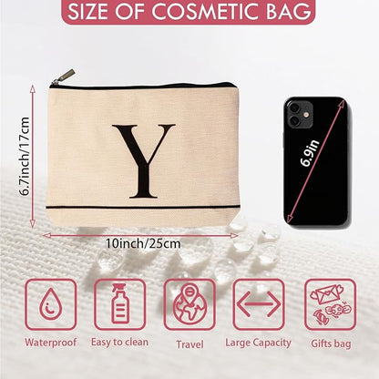 Letter A-Z Initial Personalized Makeup Bags, Birthday Gifts for Women, Monogrammed Gifts for Women Mom Sister Best Friend Bride Bridesmaid, Mothers Day, Christmas, Small Travel Cosmetic Bag (Y)