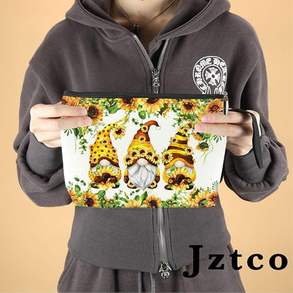 Jztco Cute Gnomes Makeup Bag Sunflower Gifts Gnome Gifts for Women Female Her Mom Wife Best Friend Daughter Aunt Niece Toiletry Bag Mothers Day Graduation Birthday Gifts Summer Floral Cosmetic Bag