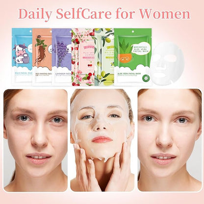 12 Sheets Face Masks Skincare, Moisturize Face Masks Suitable for Sensitive Skin, Hydrate Facial Mask for All Skin Types, Bulk Facial Masks for Women Skin Care, Soothe Face Mask for Spa Party