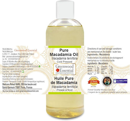 Greenwood Essential Pure Macadamia Oil (Macadamia ternifolia) Natural Therapeutic Grade Cold Pressed 200ml (6.76 oz)
