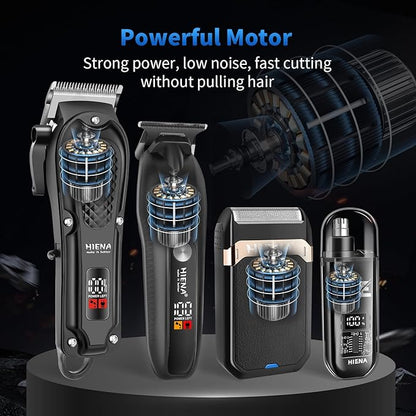 HIENA PRO Hair Clippers for Men Professional, Cordless Barber Clipper & T-Blade Beard/Hair Trimmer Set, Electric Razor Foil Shaver Nose Trimmer Barber Kit, Men's Hair Cutting Kit (212 Set)